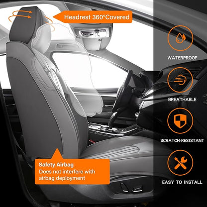 MINGBRON Car Seat Covers Front Seats, Comfortable Leather Car Seat Covers, Waterproof Front Seat Covers for Cars, Luxury Automotive Seat Protecor Covers for Most Sedans SUV Pick-up Truck (Gray)