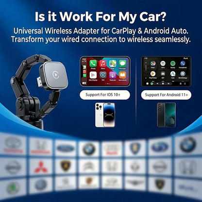 2-in-1 Wireless CarPlay Adapter for Apple iPhone & Android, Plug & Play USB CarPlay Dongle Converts Wired to Car Play Wireless Adapter with Type-C Extension Suitable for 800+ Vehicles