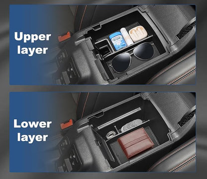 GZSH 2025 Upgrade Double-Layer Center Console Organizer fit for 2025 2026 Ford Bronco 4 Door Full Size |Not for Sport Model| Not for 2 Door Not for manual transmission