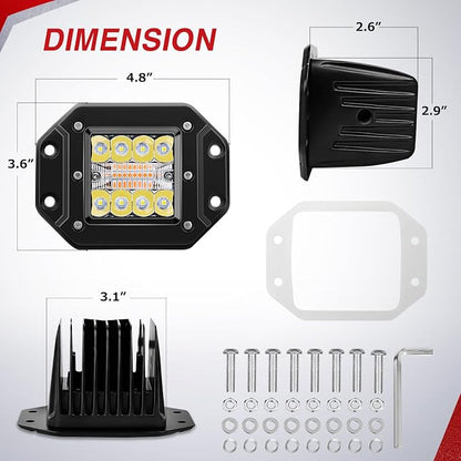 Nilight Flush Mount LED Light Pods 2PCS 42W Amber White 3 Lighting Modes Fog Lights Spot Flood Combo Beam with Dual Control 18AWG Wiring Harness for Truck Pickup Golf Cart UTV ATV SUV Boat 4x4 Car