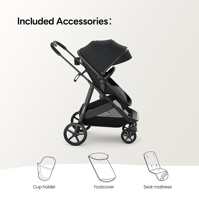 Mompush Wiz 2 in 1 Baby Stroller with Infant Pramette Mode, One Hand Fold Convertible Newborn to Toddler Stroller with Reversible Seat and Large UPF 50+ Canopy