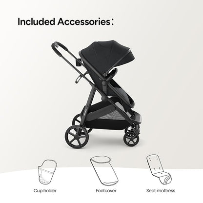 Mompush Wiz 2 in 1 Baby Stroller with Infant Pramette Mode, One Hand Fold Convertible Newborn to Toddler Stroller with Reversible Seat and Large UPF 50+ Canopy