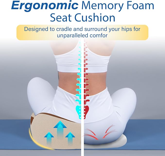 Car Seat Cushion: Ergonomic Memory Foam Car Cushion for Sciatica Pain Relief, Larger Driving Seat Pillow for Short Drivers on Long Drives - Butt Pillow for Truck, Office, Wheelchair - Beige