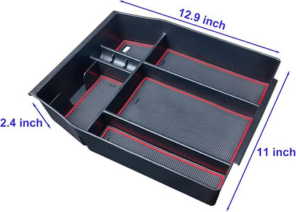 Zxiaochun Center Console Organizer Compatible with 2021 2022 2023 2024 Ford F150 Interior Accessories, Armrest Box Insert Storage Tray (Full Console w/Bucket Seats ONLY)-Red Trim