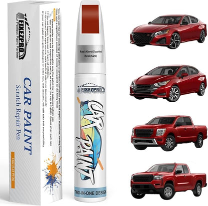A20 Red Alert/Scarlet Red Touch Up Paint for Nissan, Exact Color Match Car Paint Scratch Repair Remover Pen Kit Quick & Easy Fix Vehicle Chips and Automotive Nicks Scuff