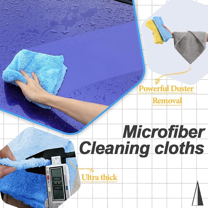 Car Wash Drying Towels, 450gsm Ultra-Thick Absorbent Lint-Free Extra Soft Microfiber Rags for Car Detailing, Interior & Exterior Cleaning Cloths, 16in x 16in - Coral Fleece, Blue, 12 Packs