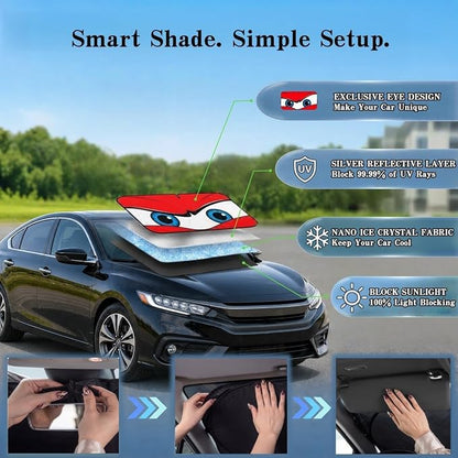 Car Windshield Sun Shade, Red Angry Eyes Sun Visor for Car Windshield Universal Fits Sedan SUV Hatchback Compact Car - 59 x 27.5