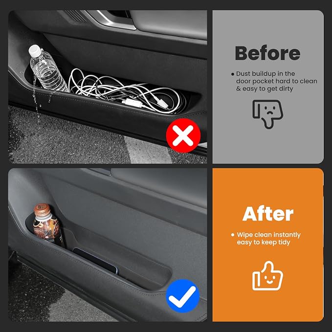 Autorder Door Side Storage Box for 2026 Toyota RAV4 Accessories - 4PCS Waterproof TPE Front & Rear Door Side Pocket Organizer Tray - Black