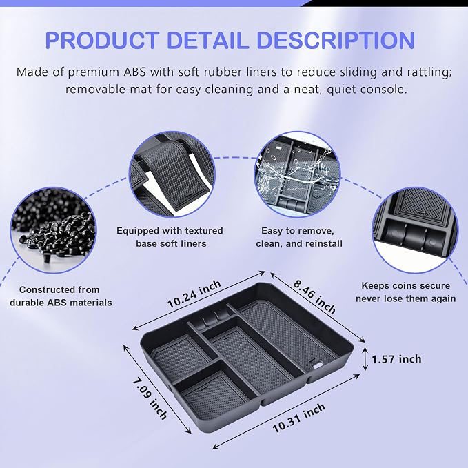 RUNROAD Center Console Organizer Tray Compatible with 2024-2026 Chevy Silverado 2500HD 3500HD Accessories, Armrest Tray For Silverado Middle Console Organizer (NOT Fit Front Triple/Split-Bench Seats)