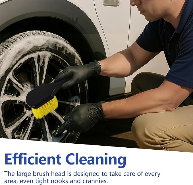 Hovom Car Wash Brush for Tire & Wheel Rim, Soft Bristle Wheel Cleaning Brushes, Short Handle Tire Cleaner Brush Releases Dirt and Road Grime, Universal Car Cleaning Supplies (Yellow)