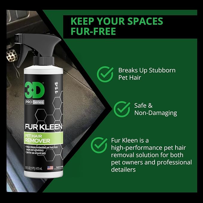3D Fur Kleen - Pet Hair Remover & Cleaner - Loosens Embedded Pet Fur for Easy Removal - Safe for Carpets, Upholstery & Auto Interiors, 16 Ounce