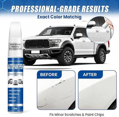 Star White Metallic Tri-Coat (AZ) Touch Up Paint for Cars, Compatible with Ford F-150/Explorer/Edge, 2-in-1 Car Scratch Repair Pen, Color Accurate, Quick Dry, Long-Lasting
