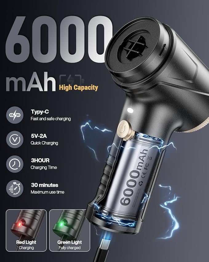 Handheld Vacuum Cleaner 21000Pa Suction with Brushless Motor, 4-in-1 Portable Mini Car Vacuum with 2 Suction Modes, Cordless Vacuum with LED Light, Type-C Charge for Car, Office Desk, Keyboards