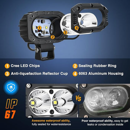 Nilight LED Pod Light 24W 4 Inch 2PCS White Flood Beam Driving Lights LED Pods IP67 Waterproof Auxiliary Offroad Lighting for Truck Tractor SUV ATV UTV Golf Cart Boat Motorcycle Dirt Bike