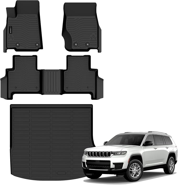 AUXKO All Weather Floor Mats Cargo Mat Fit for Jeep Grand Cherokee(WL Include 4xe & Hurricane 2.0T, Not WK2 or WL75) 2022-2025 2026 5 Seat Only TPE Rubber Liners Odorless Anti-Slip