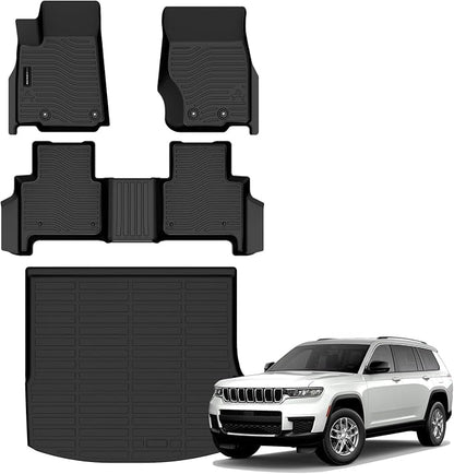 AUXKO All Weather Floor Mats Cargo Mat Fit for Jeep Grand Cherokee(WL Include 4xe & Hurricane 2.0T, Not WK2 or WL75) 2022-2025 2026 5 Seat Only TPE Rubber Liners Odorless Anti-Slip
