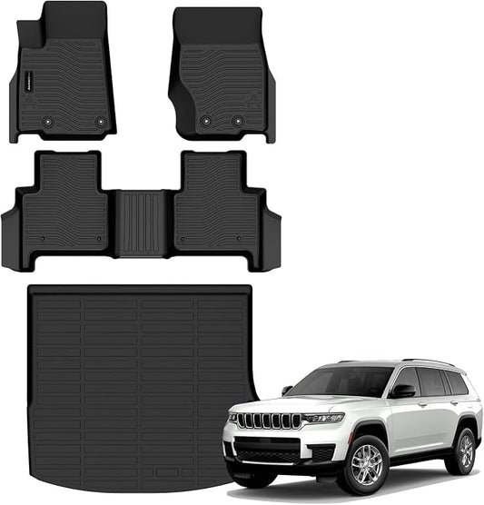 AUXKO All Weather Floor Mats Cargo Mat Fit for Jeep Grand Cherokee(WL Include 4xe & Hurricane 2.0T, Not WK2 or WL75) 2022-2025 2026 5 Seat Only TPE Rubber Liners Odorless Anti-Slip