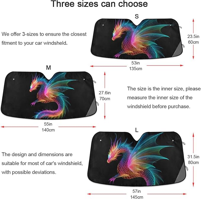 Cars Front Sun Shade Windshield,Foldable Reflective Sun Visor Rainbow Dragon Wings Windshield Sunshade Cover,Blocks UV Ray Sun Protect Interior Keep Cool,55" x 27.6"