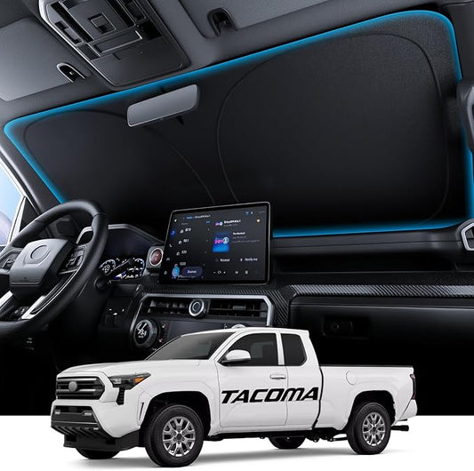 Wigoo for Toyota Tacoma Windshield Sunshade [OEM Design, 100% Sun Blockage] Foldable Heat Insulation Sun Shade with Storage Bag, for Toyota Tacoma (2016-2026), Silver Coating