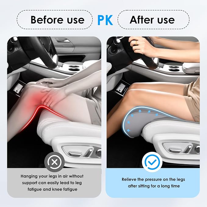 FLORICH Car Seat Extender Leg Support Cushion for Driver Seats Office Chair, Leather Widened seat Cushion for Long Drivers Universal Car Seat Cushion Legs Rest Pads-Grey