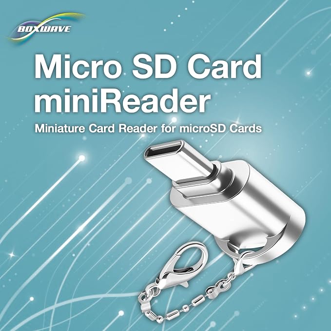 BoxWave Adapter Compatible with IIWEY Wireless Car Play & Android Auto Touch Screen (10 in) - Micro SD Card miniReader, USB Type-C OTG Reader USB3.0 Adapter Keychain - Metallic Silver