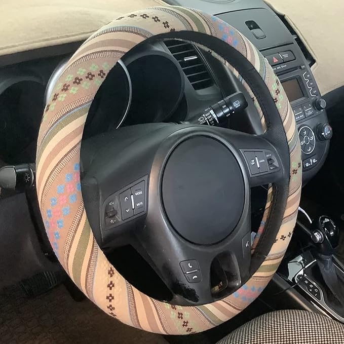 Boho Steering Wheel Cover for Women Men Baja Blanket Enthic Car Steering Wheel Cover Ethnic Car SUV Wheel Protector, Breathable, Anti-Slip, Odorless, Universal Fit 14.5-15 Inch