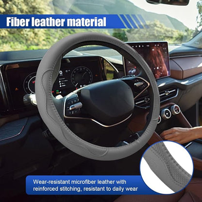 Car Steering Wheel Cover, 15 Inch Leather Anti-Slip Breathable Automotive Steering Wheel Protector, Universal Heat Resistant Vehicle Interior Accessories Cars, SUVs, Trucks(Gray)