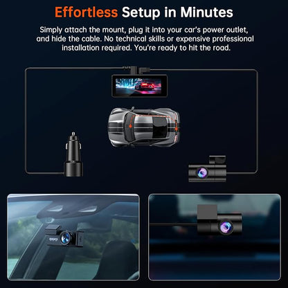 Dash Cam Front and Rear, 4K+4K Dash Camera for Cars, Daul Car Camera with 64GB Card, Dashcam with 3" IPS Display, Loop Recording, Night Vision, 24H Parking Mode
