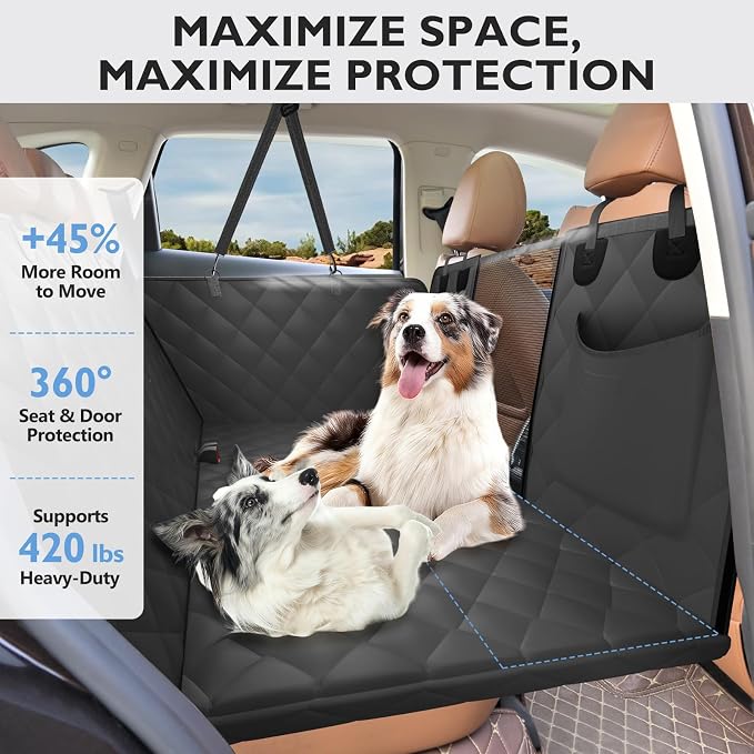 Back Seat Extender for Dogs-Large Space, Hard Bottom Egg Crate Foam Soft Dog Car Seat Cover, Sturdy Backseat Extender for Dogs, Waterproof Pet Car Bed Dog Hammock for Car, SUV, Truck