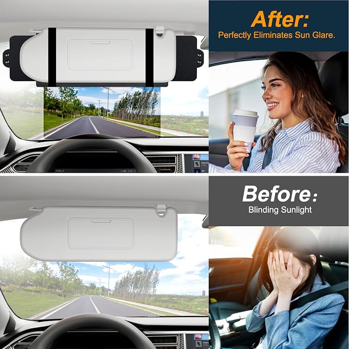 Veharvim Sun Visor Extender for Car (Polarized, UV400, PC Lens, 2 Side Sunshade), Car Visor Extender Sun Blocker, Visor Extender Attachment, Anti-Glare for Safe Driving