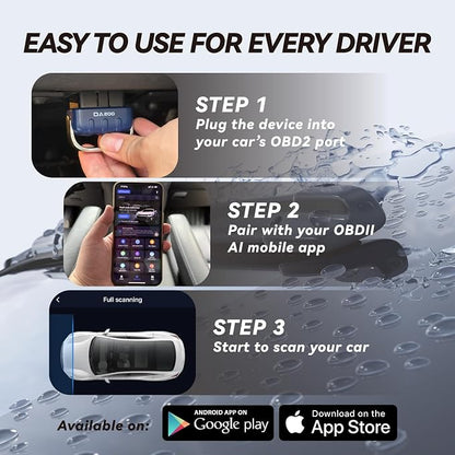 OBD2 Scanner Bluetooth Diagnostic Tool with Compatible for iOS & Android, OBD II Scanner Car Code Reader for Vehicles - No Subscription Fee - Fit for All OBDII Protocol Cars 1996+