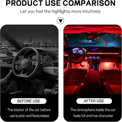 Car LED Strip Light, 12V 24 LED Interior Atmosphere Lights Under Dash Ambient Night Light, Universal Auto Interior Decorative Lamp with USB Port, Truck SUV Car Accessories (Red, USB)