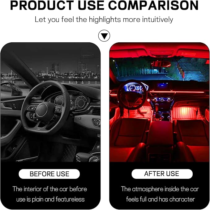 Car LED Strip Light, 12V 48 LED Interior Atmosphere Lights Under Dash Ambient Night Light, Auto Interior Decorative Lamp with Cigarette Adapter Plug, Car Accessories (Red, Cigarette Lighter)