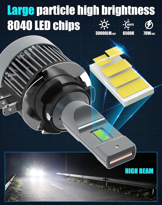 Light Bulb Combo for Volkswagen E-Golf 2015 2016 2017 High Low Beam | Super Bright 6500K White Light, 1:1 Size as Stock Halogen Bulbs, Plug and Play, 4-Pack