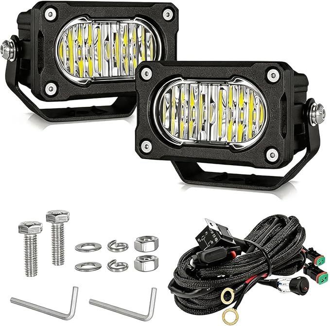 2PCS 3 Inch LED Pod Lights 40W Small Surron Driving Lights | Flood Beam Off Road 4x4 Ditch Lights with DT Wiring Harness Kit Work Light Cube Bumper Lights Fog Light for Truck Motorcycle
