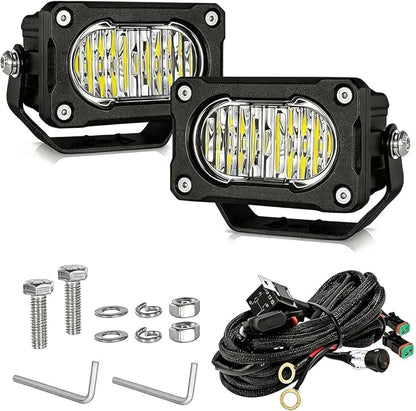 2PCS 3 Inch LED Pod Lights 40W Small Surron Driving Lights | Flood Beam Off Road 4x4 Ditch Lights with DT Wiring Harness Kit Work Light Cube Bumper Lights Fog Light for Truck Motorcycle