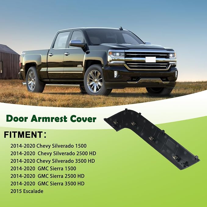 Door Armrest Cover Trim Front Left Driver Side Door Panel Arm Rest Bezel Synthesis Gray Compatible with 2014-2020 Chevrolet Chevy Silverado GMC Sierra Replaces 23291504