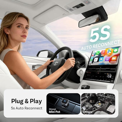 OTTOCAST Mini 3.0 (Pot) 2025 Wireless CarPlay & Android Auto 2-in-1 Adapter, Plug & Play, 5GHz WiFi, Auto Connect for iPhone & Android, Fits 98%+ OEM Wired CarPlay Cars