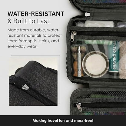 Travel Toiletry Bag for Men & Women, Large Capacity Makeup Organizer & Cosmetic Bag, Water-Resistant Portable Essentials Case with Metal Hook & Carry Handle - Perfect for Travel Use (Black, Large)