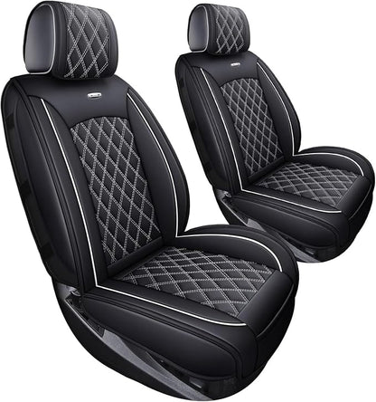Front Seat Covers Chevy Silverado GMC Sierra Pickup Trail Boss Z71 Custom Fit 2007-2026 1500 2500HD 3500HD Crew Double Extended Cab Waterproof Leather Seat Protectors(2 PCS Front, Black-White)