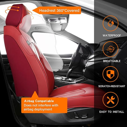 Red Car Seat Covers,Leather Car Seat Cover, Waterproof Seat Covers Full Set