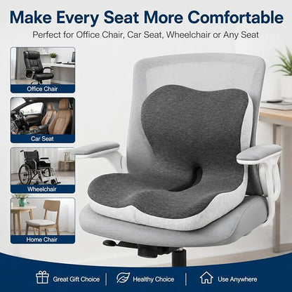 Cupocupa Memory Foam Seat Cushion, Ergonomic Orthopedic Pad with Adjustable Strap for Car Truck Office Chair, Lumbar Back Support & Sciatica Relief for Long Drives