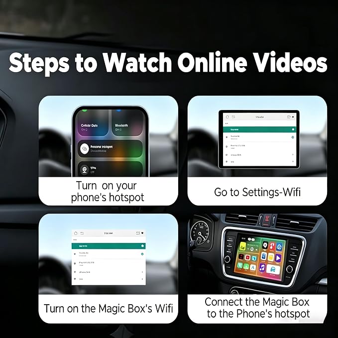 3-in-1 Wireless CarPlay & Android Auto Adapter Magic Video Box Stream Netflix YouTube TikTok with USB Drive Plug Play for Wired CarPlay Android Auto Cars