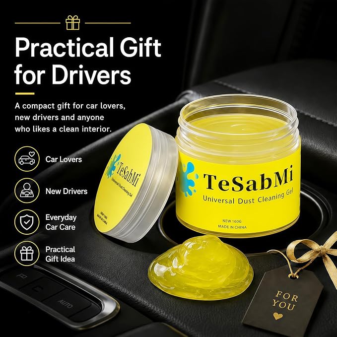TeSabMi Car Cleaning Gel, Yellow, 160g | Reusable Cleaning Putty, Dust Slime, Air Vents & Dashboard Gaps, Cup Holders & Console Buttons, Vehicle Interior Detailing