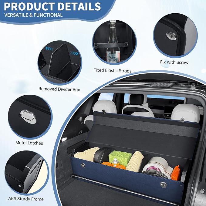Car Trunk Organizer for Honda CR-V 2017-2022, Collapsible Sturdy Trunk Storage Container with Lid and Handle Large Leather Car Trunk Storage (Blue,39.7 x 11.4 x 12.2in)