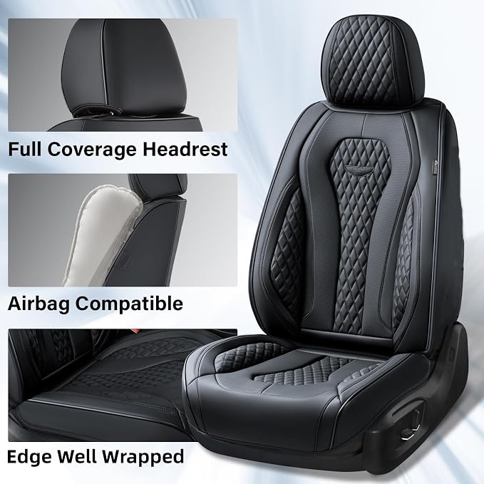Coverado Seat Covers, Car Seat Covers Front Seats, Black Car Seat Cover, Waterproof Car Seat Covers, Car Seat Cushion, Front Car Seat Covers Leatherette Car Seat Protector Universal Fit Most Cars