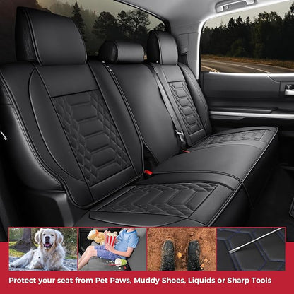 FREESOO Tundra Seat Covers 2014-2021 Full Set, Fit for Toyota Tundra Crewmax Cab, Custom Truck Seat Covers with Waterproof Faux Leather Black