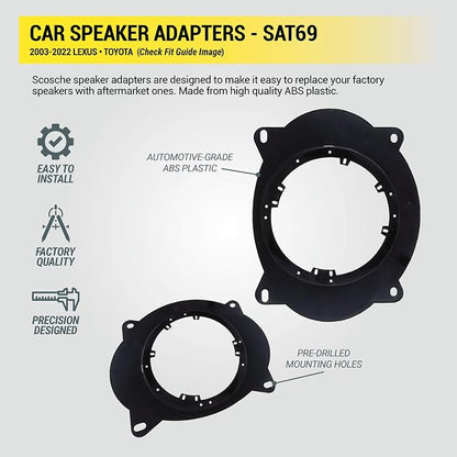Scosche SAT69 6X9" to 6.5-6.75” Speaker Adapters Compatible with Select 2003-22 Lexus and Toyota Vehicles - 6 1/2" to 6 3/4" Adapter for Car Door Speakers - Sold in Pairs - See Image for Vehicle List