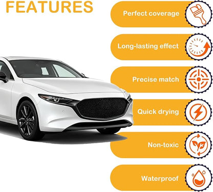 25D Snowflake White Pearl Mica Touch Up Paint for Mazda, Car Paint Scratch Repair Kit, 2 in 1 Scratch Remover Pen with Color-Matched Rapid Drying of Paint Coating