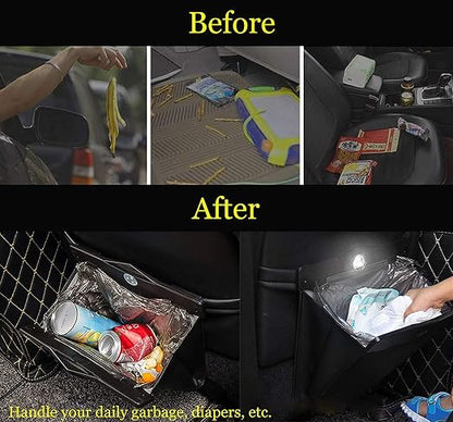 Smart LED Car Trash Can, Bisposable Trash Bags 4Gallon, 150Counts Waterproof Leather Storage Pocket Portable Garbage Bag for Car Bathroom Home Bedroom Office Garbage Can